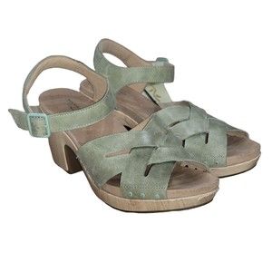 Rockport Vivianne Women's Green Leather Ankle Strap Heeled Sandals Size 8.5 W